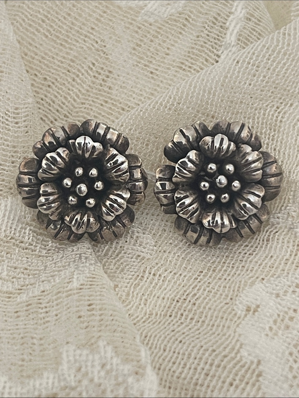 Vintage Floral Sterling Silver Earrings